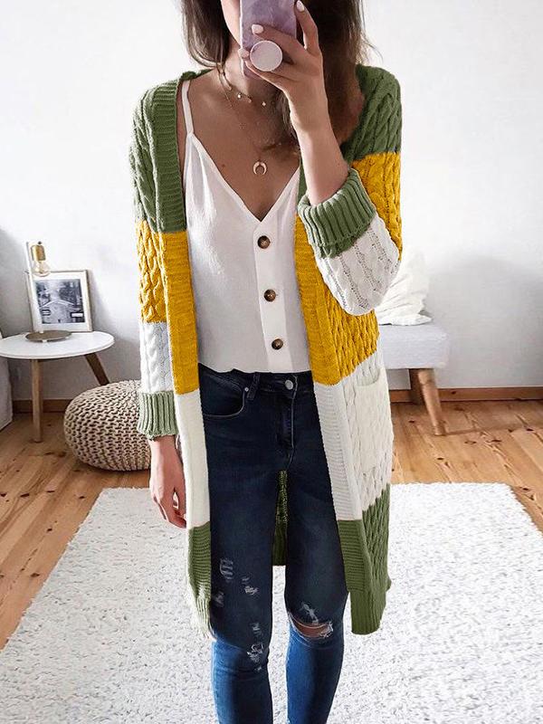 Women's Cardigans Striped Stitching Contrast Twist Sweater Cardigan