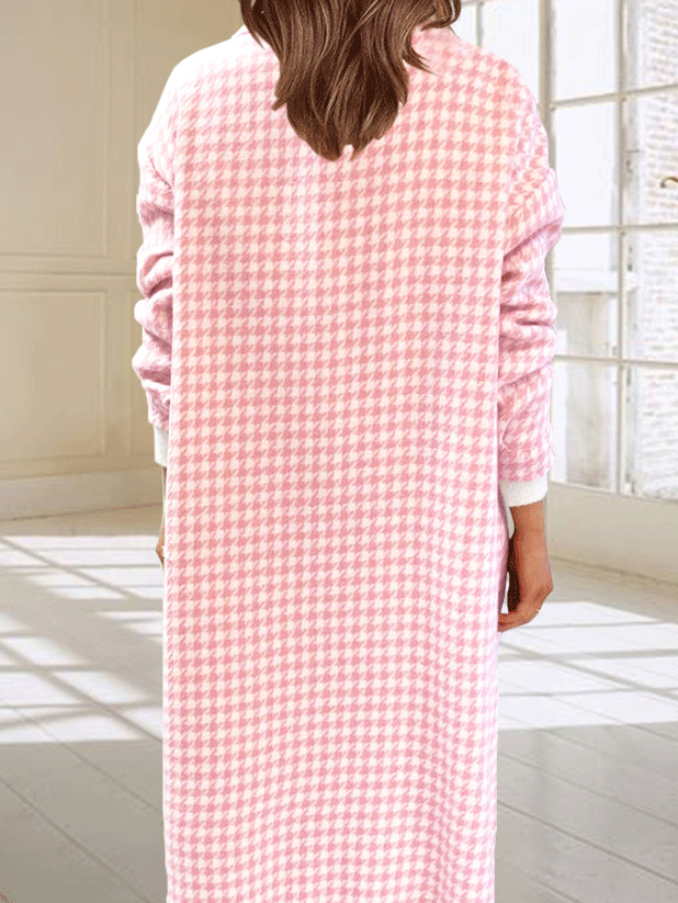 Women's Coats Casual Button Plaid Woolen Long Coat