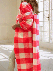 Women's Coats Casual Button Plaid Woolen Long Coat