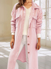 Women's Coats Casual Button Plaid Woolen Long Coat