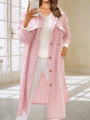 Women's Coats Casual Button Plaid Woolen Long Coat