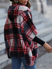 Women's Coats Loose Plush Check Hooded Half Sleeve Coats