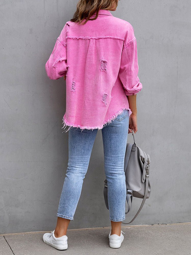 Women's Coats Medium Long Tattered Loose Denim Coat