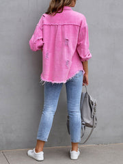 Women's Coats Medium Long Tattered Loose Denim Coat