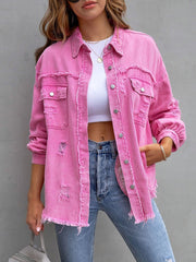 Women's Coats Medium Long Tattered Loose Denim Coat
