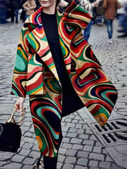 Women's Coats Printed Long Sleeve Warm Woolen Coat