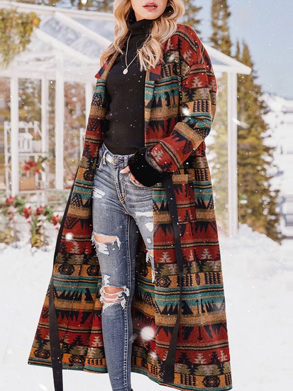 Women's Coats Reversible Printed Lapel Long Coat