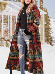 Women's Coats Reversible Printed Lapel Long Coat
