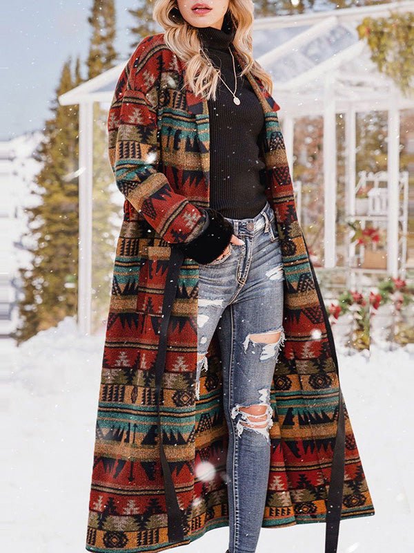 Women's Coats Reversible Printed Lapel Long Coat