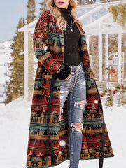 Women's Coats Reversible Printed Lapel Long Coat