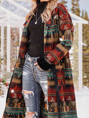 Women's Coats Reversible Printed Lapel Long Coat