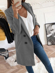 Women's Coats Solid Lapel Button Mid Length Wool Coat