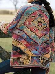 Women's Coats Vintage Print Long Sleeve Woolen Coat