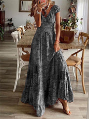 Women's Dresses Bohemian Print V-Neck Short Sleeve Swing Dress