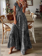 Women's Dresses Bohemian Print V-Neck Short Sleeve Swing Dress