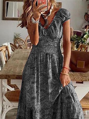 Women's Dresses Bohemian Print V-Neck Short Sleeve Swing Dress