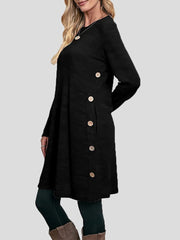 Women's Dresses Buttoned Round Neck Long Sleeve Dress