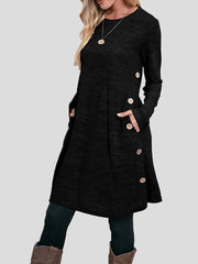 Women's Dresses Buttoned Round Neck Long Sleeve Dress