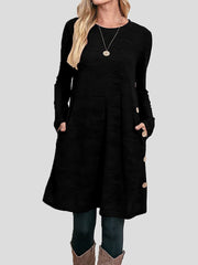 Women's Dresses Buttoned Round Neck Long Sleeve Dress