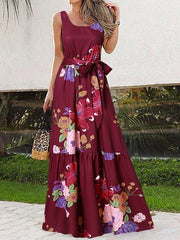 Women's Dresses Casual Print Belt Sleeveless Dress