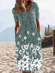 Women's Dresses Casual Vintage Floral Pocket Short Sleeve Dress