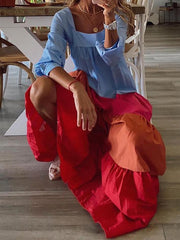 Women's Dresses Colorblock Long Sleeve Casual Maxi Dress