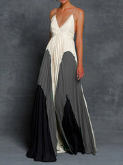 Women's Dresses Colorblock Sling Pleated Slim Dress
