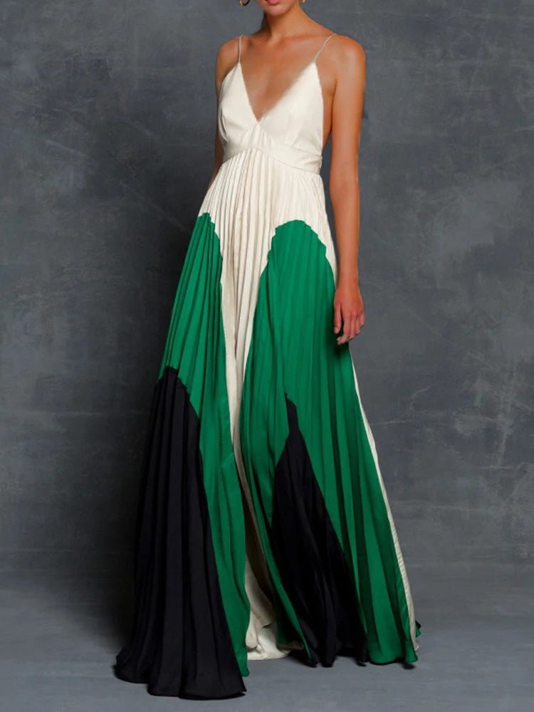 Women's Dresses Colorblock Sling Pleated Slim Dress