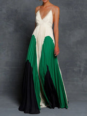 Women's Dresses Colorblock Sling Pleated Slim Dress