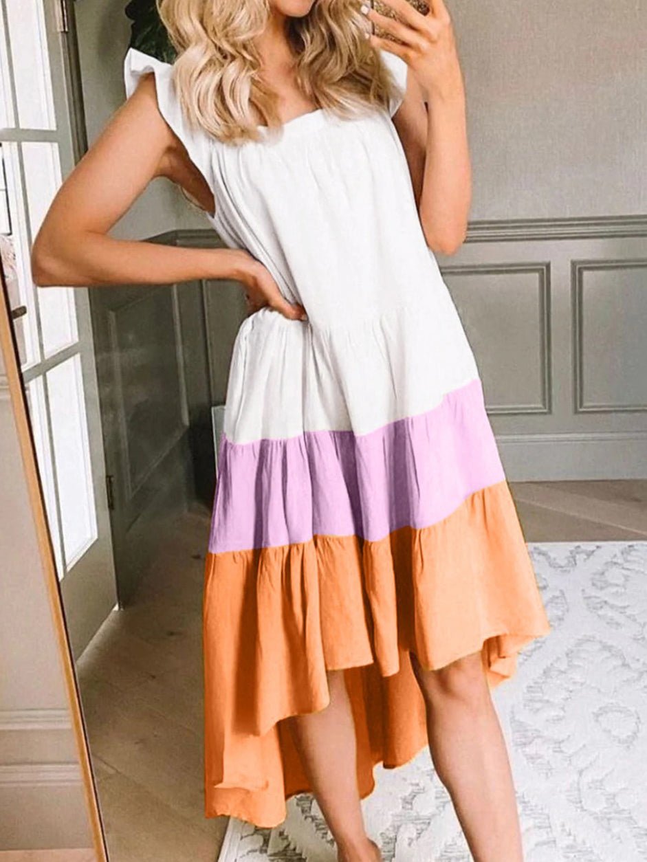 Women's Dresses Colorblock Square Neck Sleeveless Irregular Dress