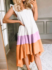 Women's Dresses Colorblock Square Neck Sleeveless Irregular Dress