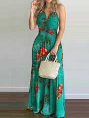 Women's Dresses Deep V-Neck Halter Print Bare Back Dress