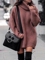 Women's Dresses Fashion High Neck Long Sleeve Sweater Dress