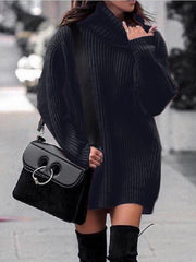 Women's Dresses Fashion High Neck Long Sleeve Sweater Dress