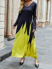 Women's Dresses Fashion Printed Chest Cross Long Sleeve Dress