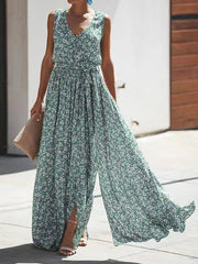 Women's Dresses Floral Print V-Neck Sleeveless Slit Dress