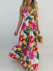 Women's Dresses Floral Suspender V-Neck Sleeveless Dress