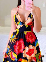 Women's Dresses Floral Suspender V-Neck Sleeveless Dress