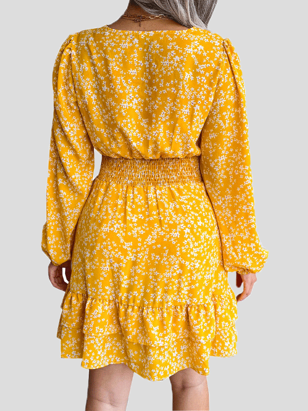 Women's Dresses Floral V-Neck Long Sleeve Mini Dress