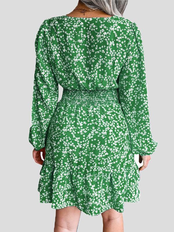 Women's Dresses Floral V-Neck Long Sleeve Mini Dress