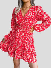 Women's Dresses Floral V-Neck Long Sleeve Mini Dress