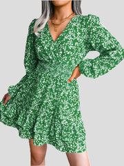 Women's Dresses Floral V-Neck Long Sleeve Mini Dress