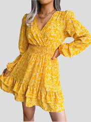 Women's Dresses Floral V-Neck Long Sleeve Mini Dress