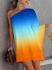 Women's Dresses Gradient One-Shoulder Casual Dress