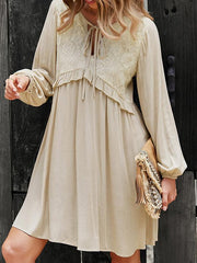 Women's Dresses Lace Stitching V-Neck Long Sleeve Dress