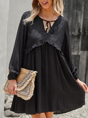 Women's Dresses Lace Stitching V-Neck Long Sleeve Dress