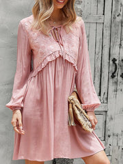 Women's Dresses Lace Stitching V-Neck Long Sleeve Dress
