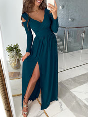 Women's Dresses Long Sleeve V-Neck Solid Strapless Split Dress