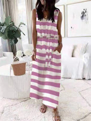Women's Dresses Loose Printed Belted Pocket Vest Dress