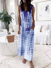 Women's Dresses Loose Printed Belted Pocket Vest Dress